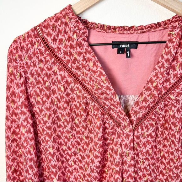 PAIGE Women's Doris Three Quarter Button Front V-Neckline in Papaya Size Small - Picture 3 of 16